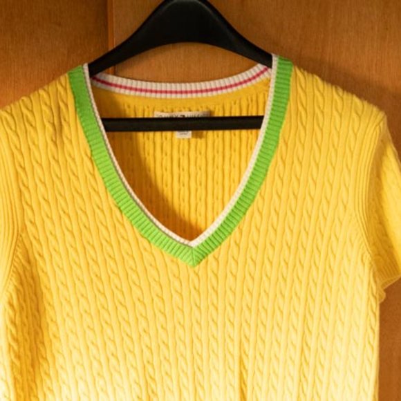 Y2K Tommy Hilfiger Yellow Cotton Blend Short Sleeves Blouse womens XL - Picture 2 of 11